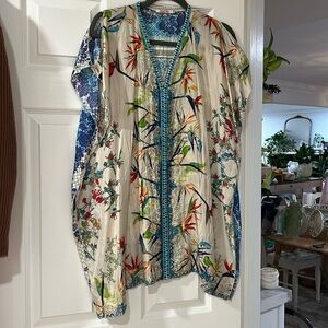 Gorgeous Johnny Was Cream and Blue Floral Blouse